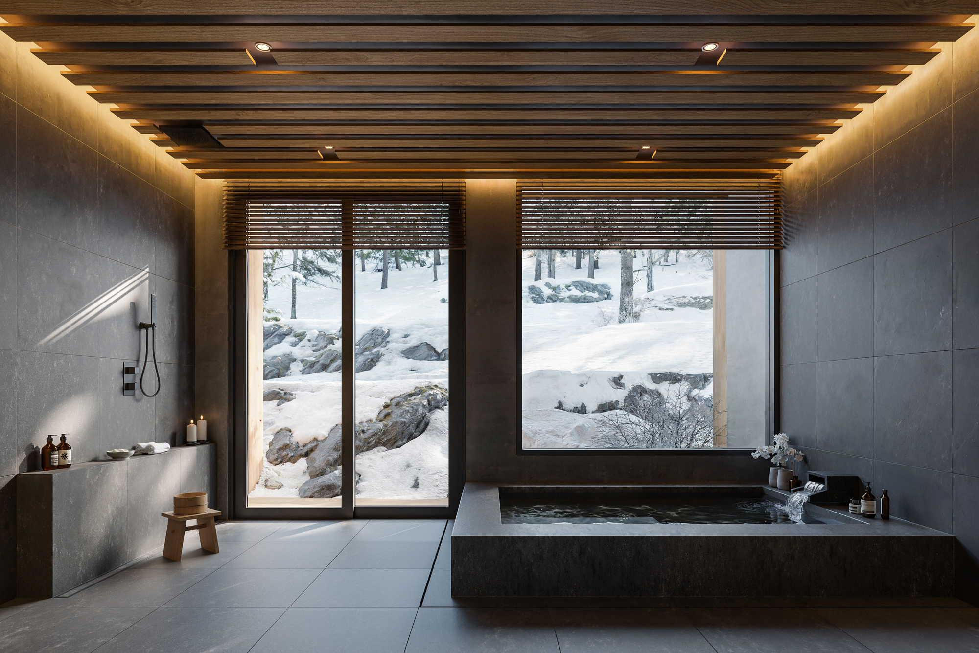 J 系列別墅還規劃有寬敞的私人 Spa，讓住戶能盡情享有美景與溫泉的療癒。