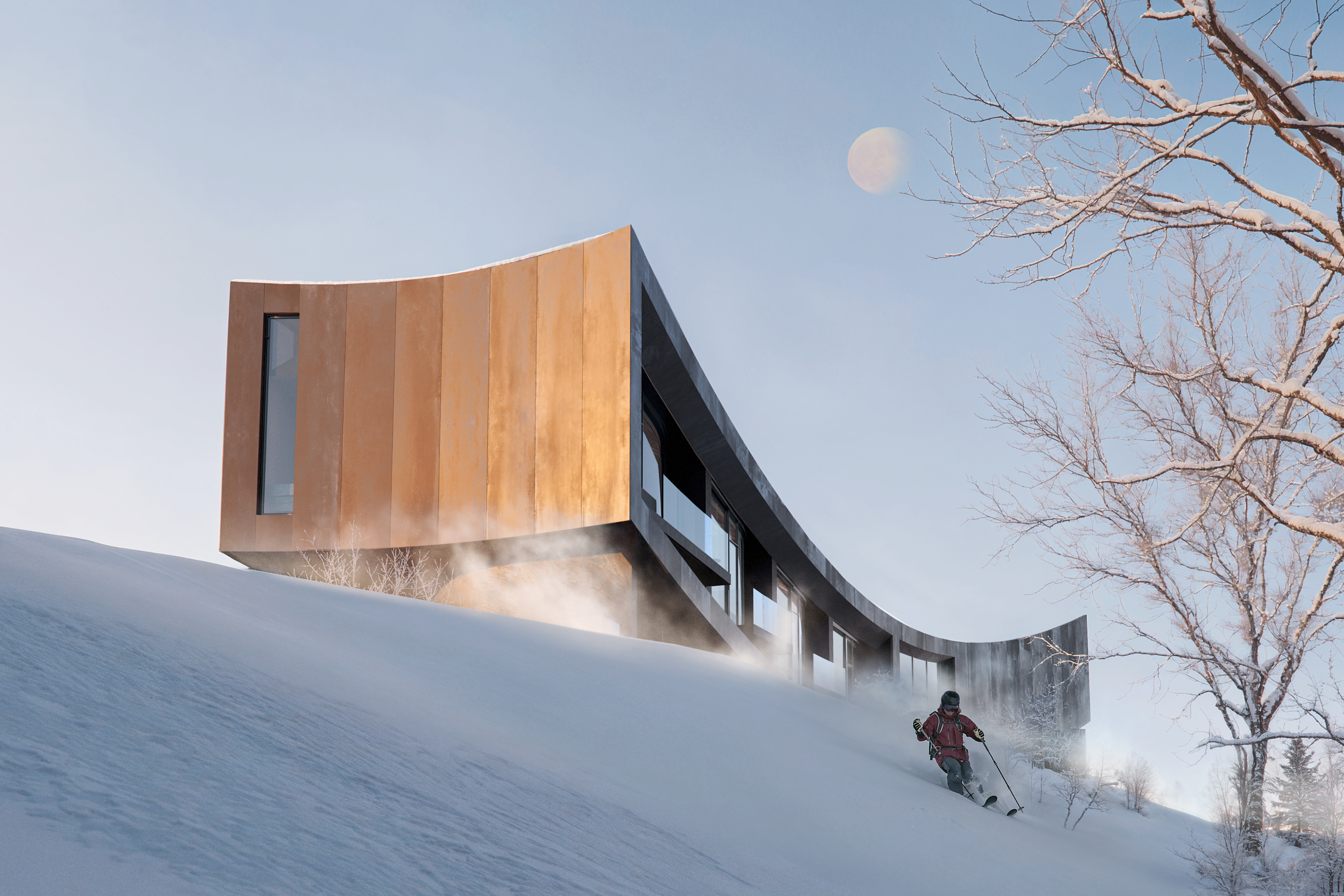 Sensing Architecture in Snow：Not A Hotel Rusutsu 雪域建築的感官之境 - 弧形量體呼應山脈輪廓