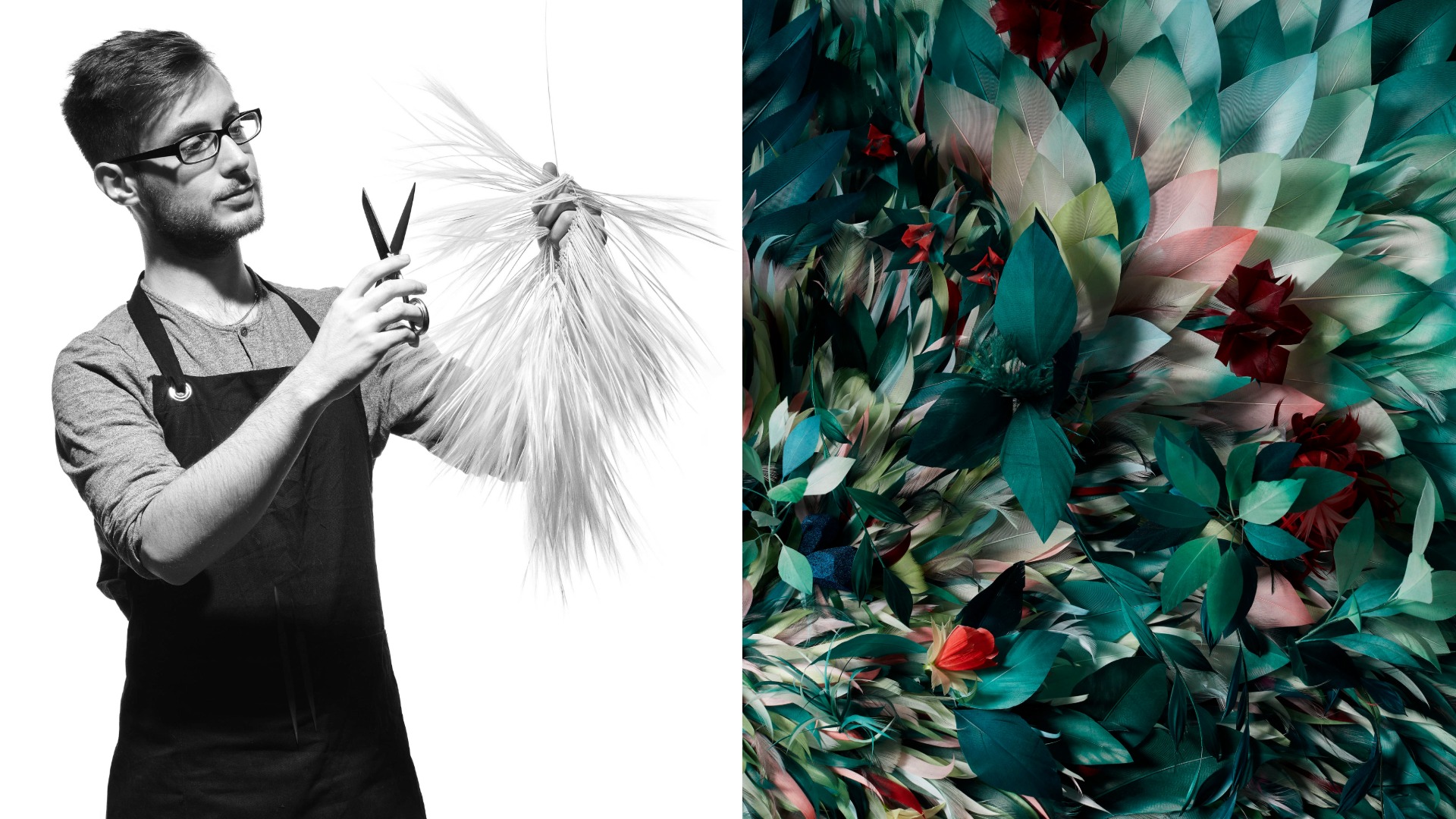 Julien Vermeulen 身為擔負 400 餘年歷史的羽毛工藝大師，認為自己與其他人不同之處，在於內心抱持的藝術願景。他特別重視材料與光影的關係，以畫家之姿精確完成每件作品。