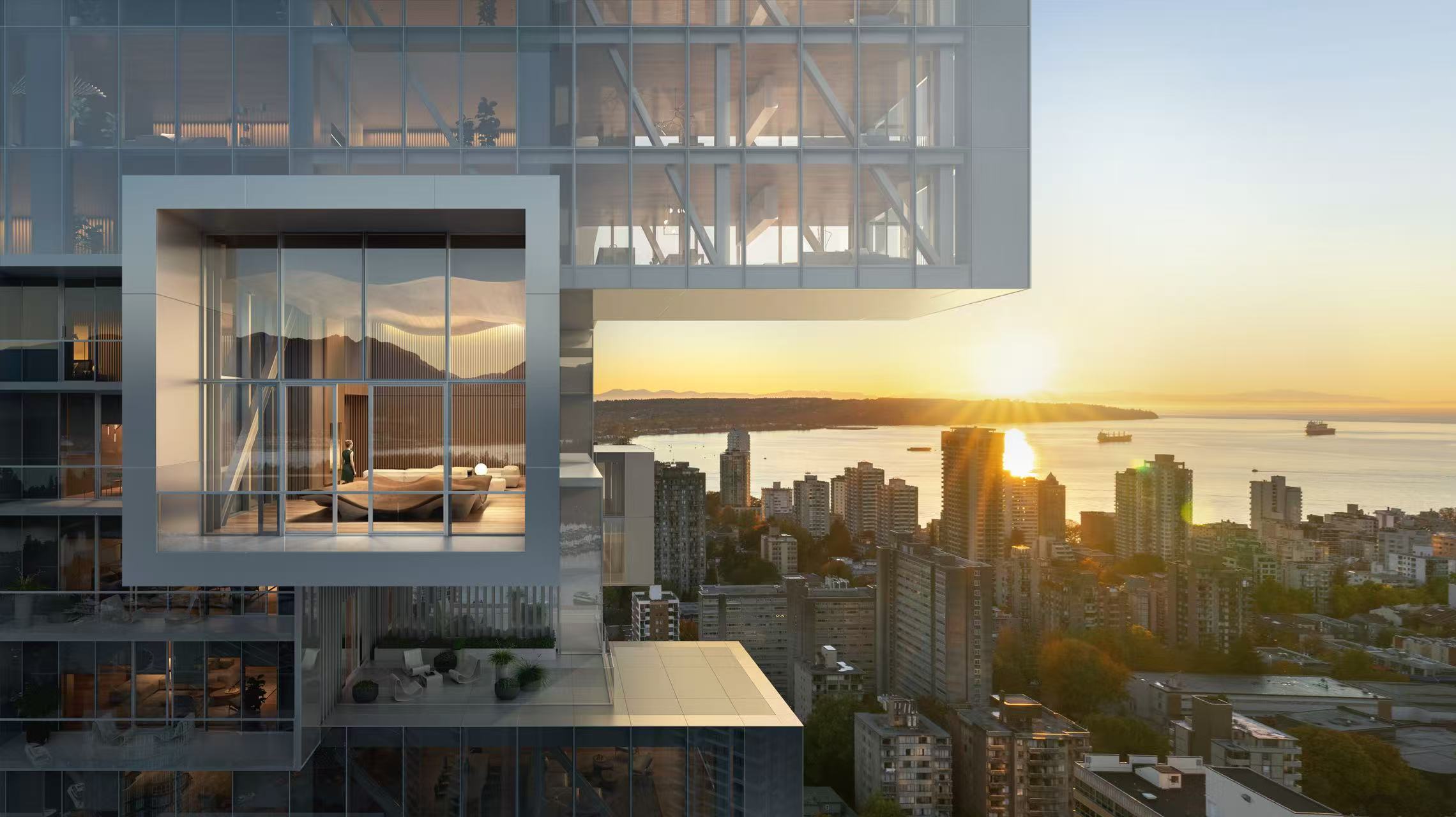 溫哥華 Fifteen Fifteen by Ole Scheeren 觀景單位採用懸臂式玻璃結構，從大樓向外伸出，營造出懸浮之感。（ © Binyan Studios ）