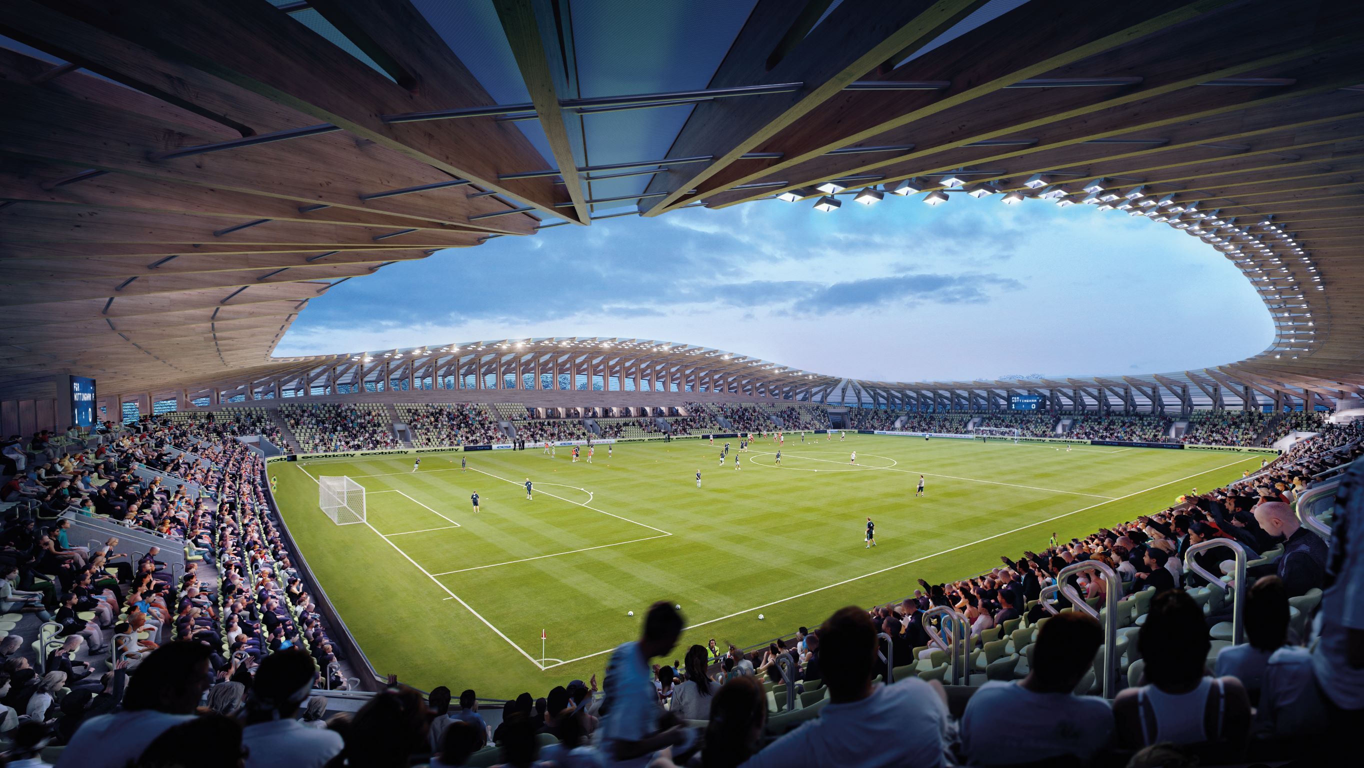 可容納五千人入座的 Forest Green Rovers Stadium，預留有座位席擴建空間，未來可依需求擴充至一萬個座位。