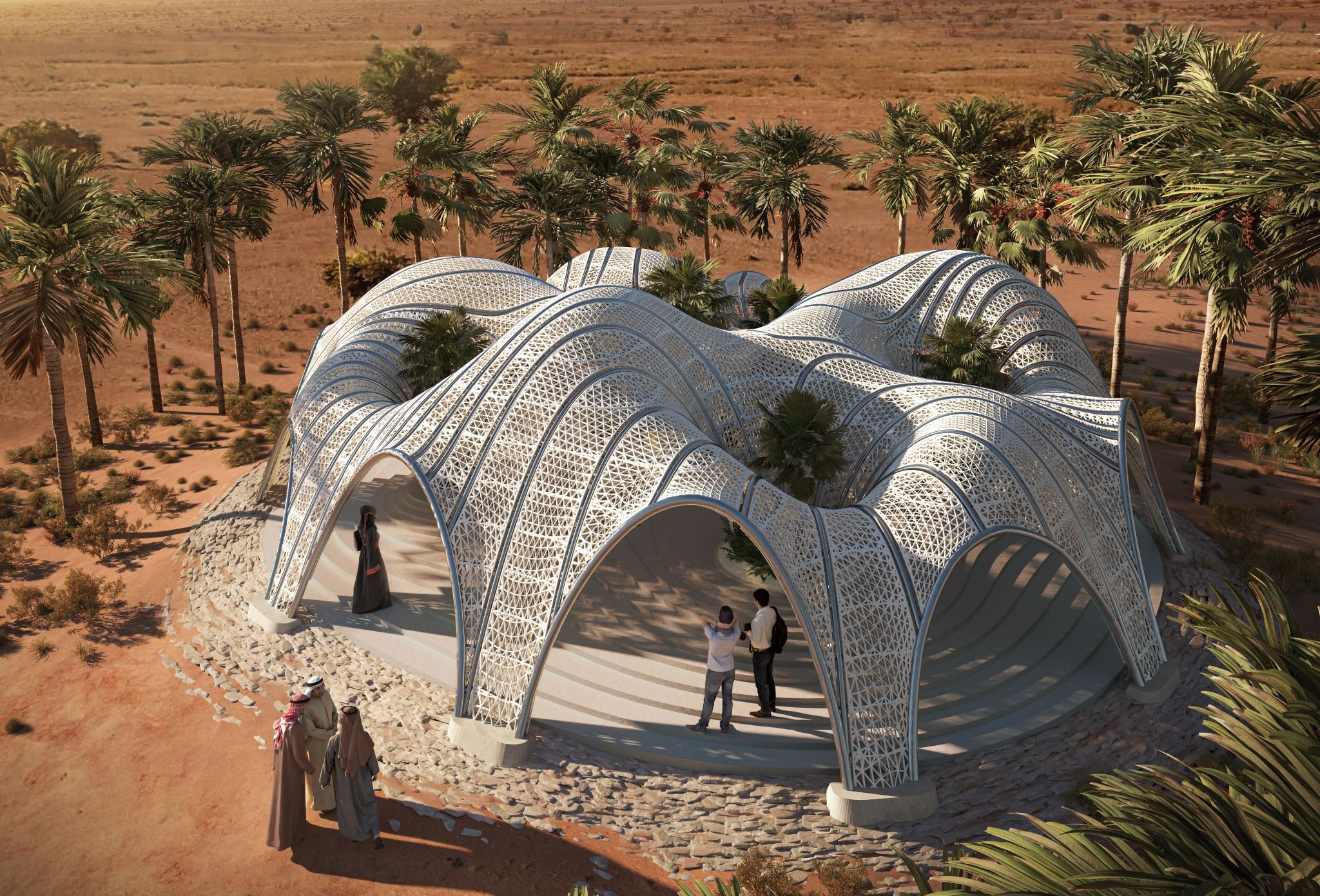 Desert Pavilion 在每個光井裡都將種植漠地植栽，以營造綠洲意象，同時調節涼亭裡的微型氣候。